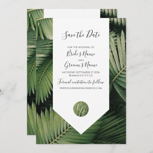 Save The Date Tropical Palm Feuille Mariage de verdure (Devant / Derrière)