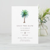 Save The Date Tropical Palm Tree Destination Wedding QR Code (Debout devant)