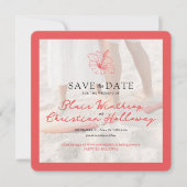 Save The Date Tropical Pink Hibiscus Double Sided Photo Wedding (Devant)