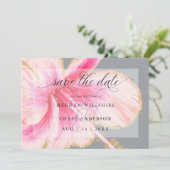 Save The Date Tropical Rustique Aquarelle Fleur Rose (Debout devant)
