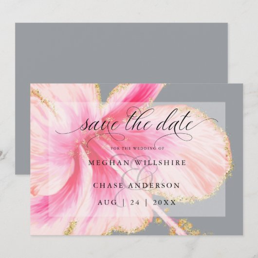 Save The Date Tropical Rustique Aquarelle Fleur Rose (Devant / Derrière)