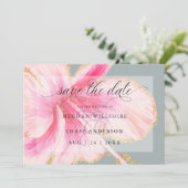 Save The Date Tropical Rustique Aquarelle Fleur Rose Sauvez Les  (Debout devant)