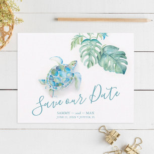 Save The Date Tropical Sauvez la date avec l'aquarelle tortue ma