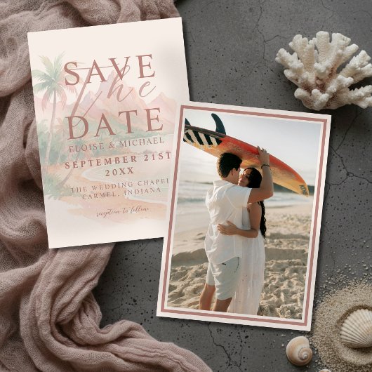 Save The Date Tropical Sunset Island Beach Photo Wedding