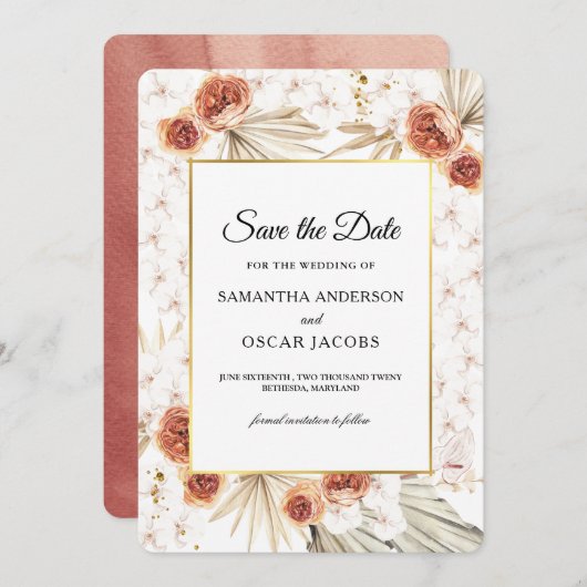 Save The Date Tropical Terracotta Fleurs Séchées (Devant / Derrière)