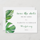 Save The Date Tropical Watercolor Green Leaves Custom (Devant)