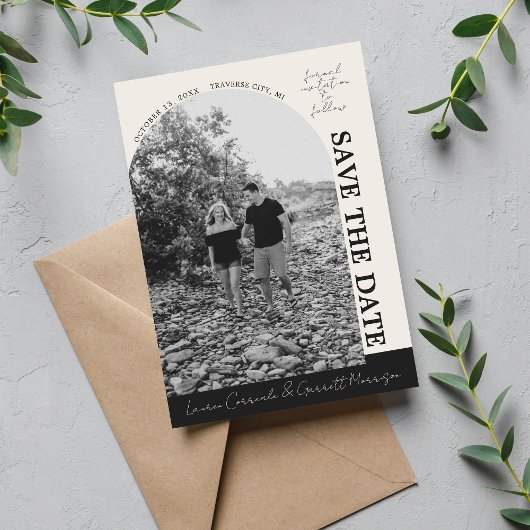 Save The Date True Simplicité 3 Moderne Beige & Noir