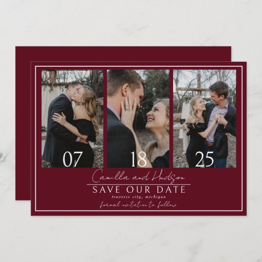 Save The Date True Simplicity 4 | Dark Burgundy | Wedding (Devant / Derrière)