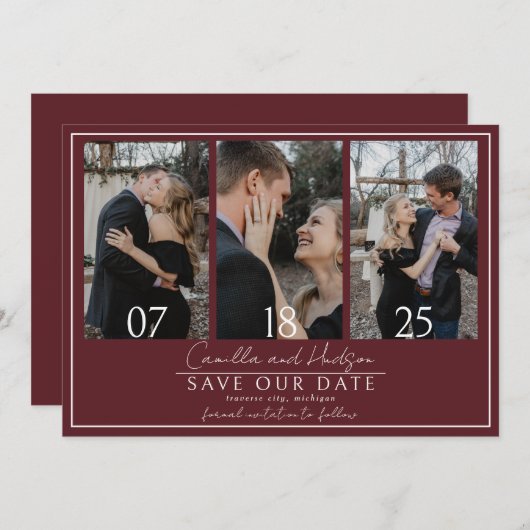 Save The Date True Simplicity 4 | Deep Burgundy | Wedding (Devant / Derrière)