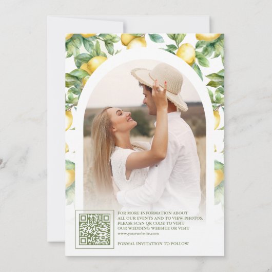 Save The Date Tuile italienne arbre citron Arch Code QR Photo Ma (Dos)
