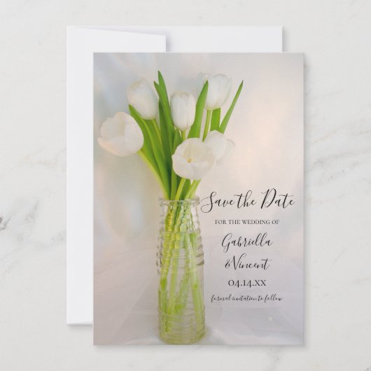 Save The Date Tulipe blanche dans la bouteille de lait Mariage E (Devant)