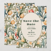Save The Date Tulipes à l'aquarelle Mariage William Morris (Devant / Derrière)