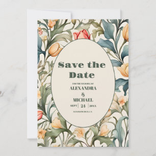 Save The Date Tulipes à l'aquarelle Mariage William Morris