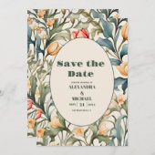 Save The Date Tulipes d'aquarelle William Morris Mariage (Devant / Derrière)