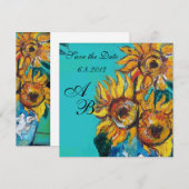 SAVE THE DATE TURNESOLS EN TURQUOISE BLEU FÊTE D'ÉTÉ MONOGRAMME (Devant / Derrière)