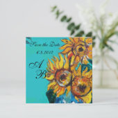 SAVE THE DATE TURNESOLS EN TURQUOISE BLEU PARTY DE MONOGRAMME D' (Debout devant)