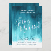 Save The Date Turquoise aqua art moderne peint enregistrer les c (Devant / Derrière)