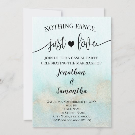 Save The Date Turquoise avec Gold Nothing Fancy Just Love Invita (Devant)