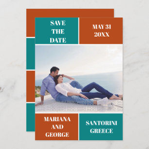 Save The Date Turquoise bleu, couleur rouille bloc mariage Enreg