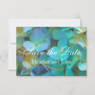 Save The Date Turquoise bleu jaune rose hydrangée fleurs florale