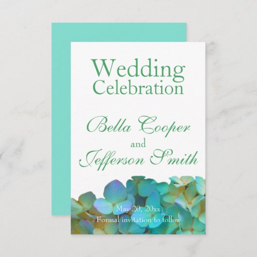 Save The Date Turquoise bleu jaune rose hydrangée fleurs florale (Devant / Derrière)