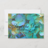 Save The Date Turquoise bleu jaune rose hydrangée fleurs florale (Devant)