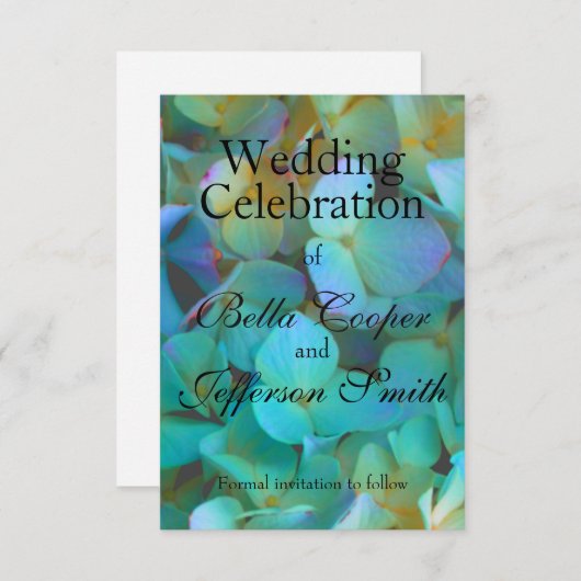 Save The Date Turquoise bleu jaune rose hydrangée fleurs florale (Devant / Derrière)