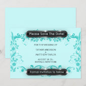 Save The Date Turquoise Bleu Noir Flourish Enregistrer la date (Devant / Derrière)