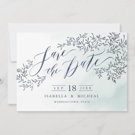 Save The Date Turquoise bleu rustique calligraphie florale enreg (Devant)