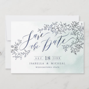 Save The Date Turquoise bleu rustique calligraphie florale enreg