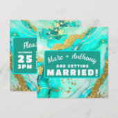 Save The Date Turquoise Bleu Vert Marbre Faux Or Mariage (Devant / Derrière)