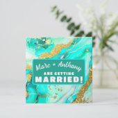 Save The Date Turquoise Bleu Vert Marbre Faux Or Mariage (Debout devant)