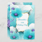 Save The Date Turquoise Blue Poppies Fleur Anniversaire invitati (Devant / Derrière)