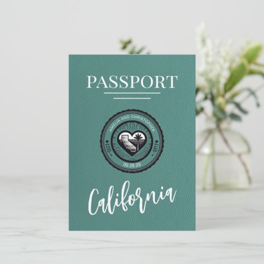Save The Date Turquoise California Passport Enregistrer La Date (Debout devant)