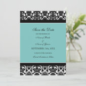 Save The Date Turquoise Damask Photo Wedding Enregistrer la cart (Debout devant)