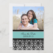 Save The Date Turquoise Damask Photo Wedding Enregistrer la cart (Dos)