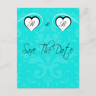 Save The Date Turquoise Enregistrer la date Mariage Coeurs initi