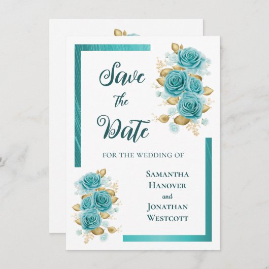 Save The Date Turquoise et Turquoise Rose Élégant Enregistrer la (Devant / Derrière)
