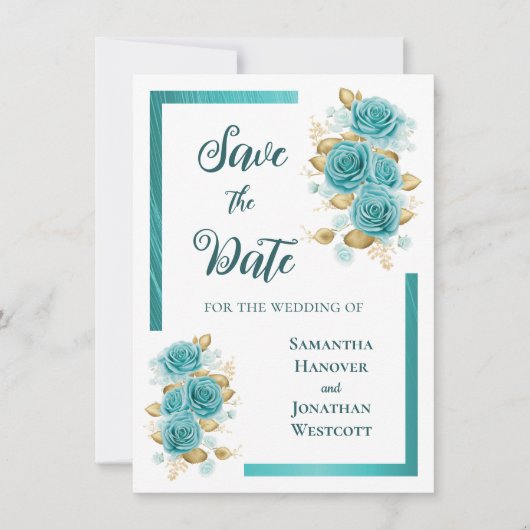 Save The Date Turquoise et Turquoise Rose Élégant Enregistrer la (Devant)