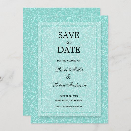 Save The Date Turquoise florale (Devant / Derrière)
