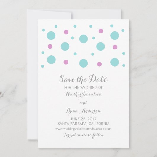 Save The Date Turquoise Fuchsia Confetti Enregistrer la date Inv (Devant)