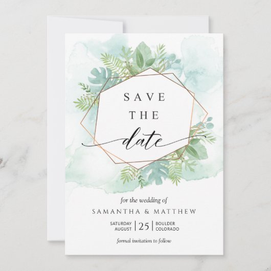 Save The Date Turquoise géométrique, bleu et vert vert vert (Devant)