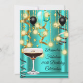 Save The Date Turquoise Gold Espresso Martini Cocktail Party Inv (Devant)