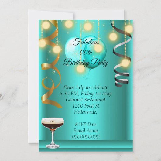 Save The Date Turquoise Gold Espresso Martini Cocktail Party Inv (Dos)