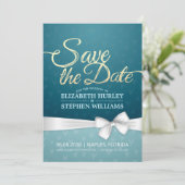 Save The Date Turquoise Gold & White Ribbon Script Enregistrer L (Debout devant)