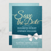 Save The Date Turquoise Gold & White Ribbon Script Enregistrer L (Devant / Derrière)
