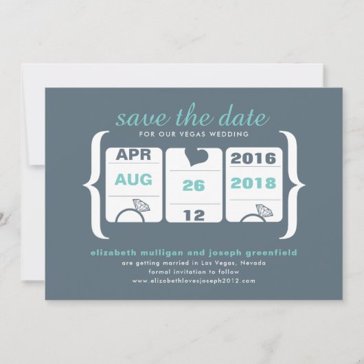 Save The Date Turquoise Gris Machine à fente Mariage Enregistrer (Devant)