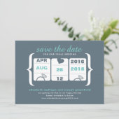 Save The Date Turquoise Gris Machine à fente Mariage Enregistrer (Debout devant)