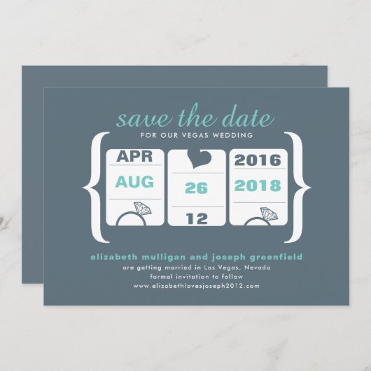Save The Date Turquoise Gris Machine à fente Mariage Enregistrer (Devant / Derrière)