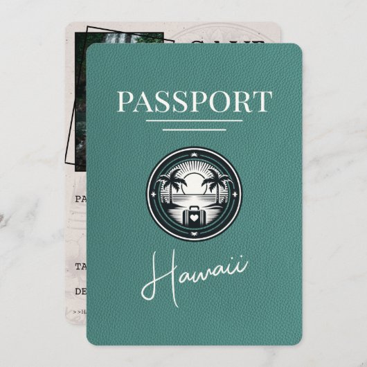 Save The Date Turquoise Hawaii Passeport Enregistrer La Date (Devant / Derrière)